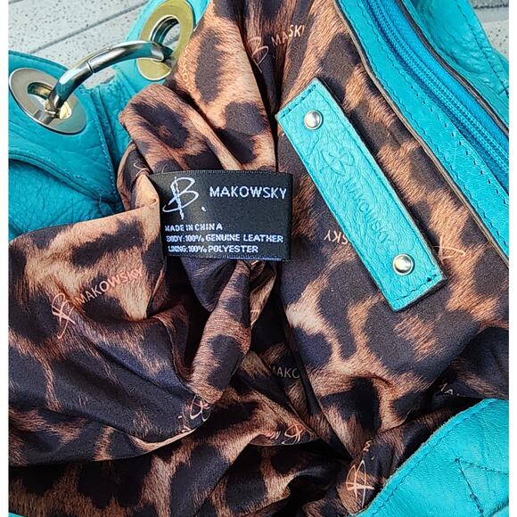 B. Makowsky Turquoise Leather Slouchy Hobo Shoulder Bag - Picture 8 of 11